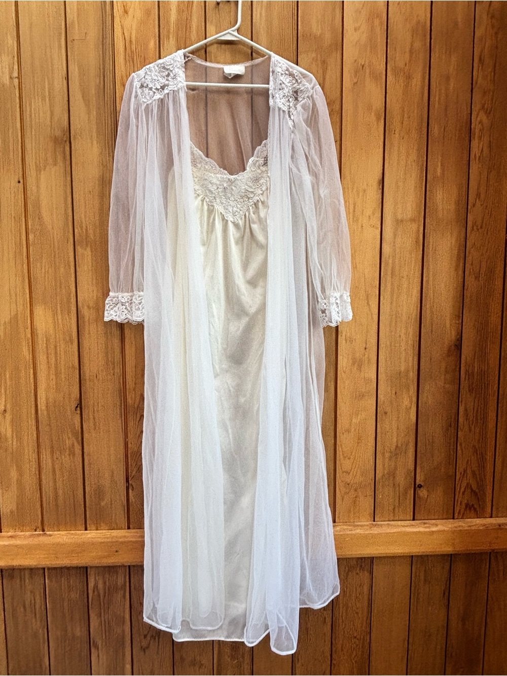 Vintage Sears Inner Most White Lace Peignoir Robe & Nightgown Slip Set L